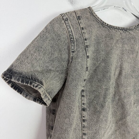 NWT Zara Snap Buttondown Back Acid Wash Short Sleeve Denim Top Shirt Size Large - Picture 2 of 12